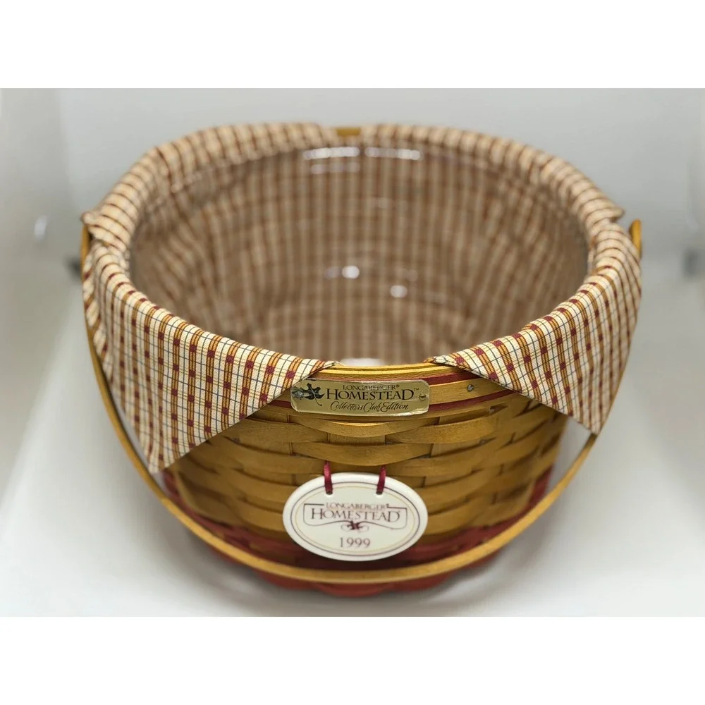 VTG Longaberger Basket Homestead Collectors Club 1999 Red Plaid Woven Round